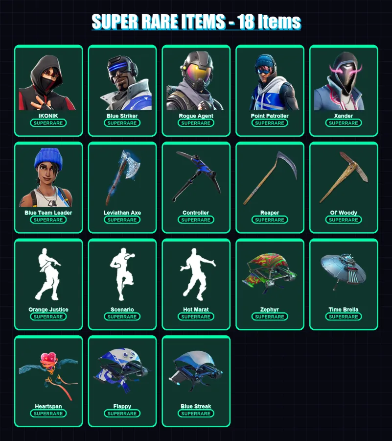 [PC/XBOX/PSN] | IKONIK | Blue Striker | Rogue Agent | Point Patroller | Xander | 273 skin | 258 pickaxe | 230 emote | 178 glider | Lv1959