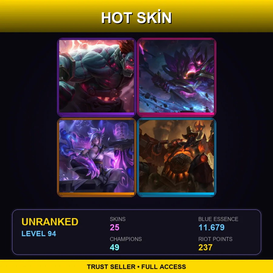 LAN | Lv94 | Unranked | 25 Skin | 49 Champ — LoL account