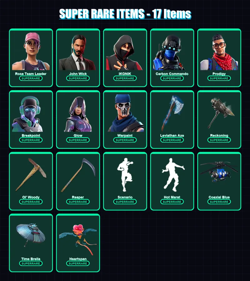 [PC/XBOX/PSN] | Rose Team Leader | John Wick | IKONIK | Carbon Commando | Prodigy | 161 skin | 151 pickaxe | 150 emote | 124 glider | Lv1533