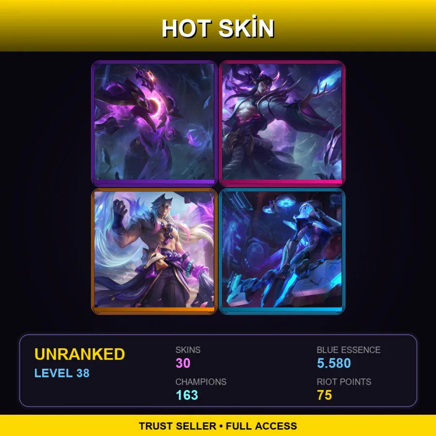 VN | Lv38 | Unranked | 30 Skin | 163 Champ — LoL account