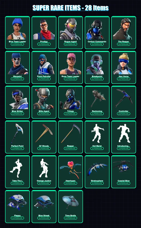 [PC/XBOX] | Blue Team Leader | Prodigy | Rogue Agent | Carbon Commando | The Reaper | 103 skin | 136 pickaxe | 129 emote | 107 glider | Lv1644 — Fortnite account