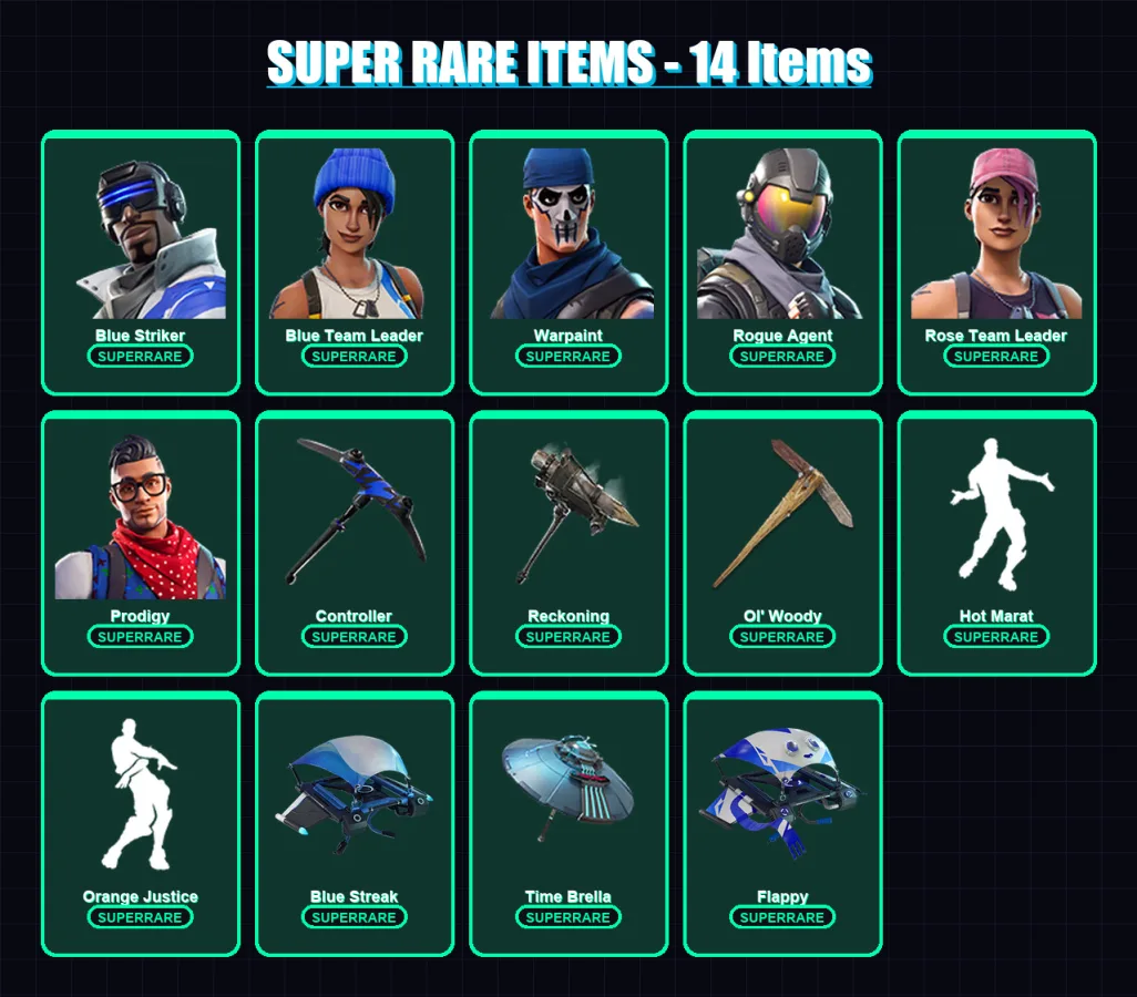 [PC/XBOX] | Blue Striker | Blue Team Leader | Warpaint | Rogue Agent | Rose Team Leader | 84 skin | 69 pickaxe | 70 emote | 80 glider | Lv1001 — Fortnite account