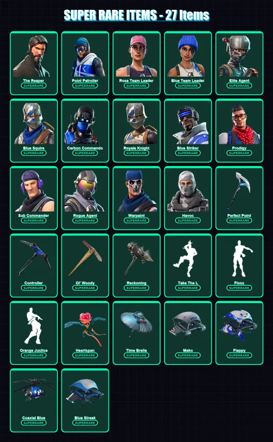 [PC/XBOX] | The Reaper | Point Patroller | Rose Team Leader | Blue Team Leader | Elite Agent | 106 skin | 108 pickaxe | 97 emote | 103 glider | Lv14
