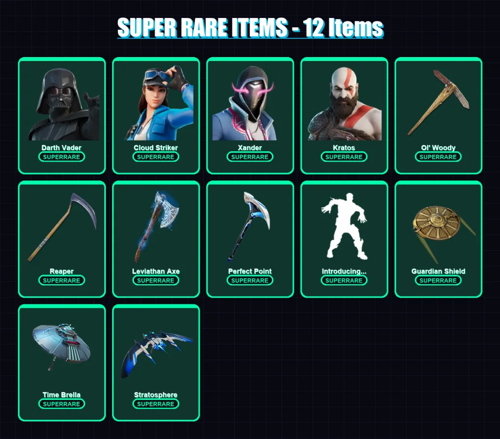 [PC/XBOX] | Darth Vader | Cloud Striker | Xander | Kratos | Raz | 196 skin | 245 pickaxe | 182 emote | 192 glider | Lv3325