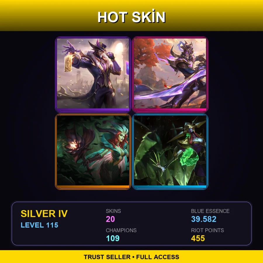 EUW | Lv115 | Silver IV | 20 Skin | 109 Champ — LoL account