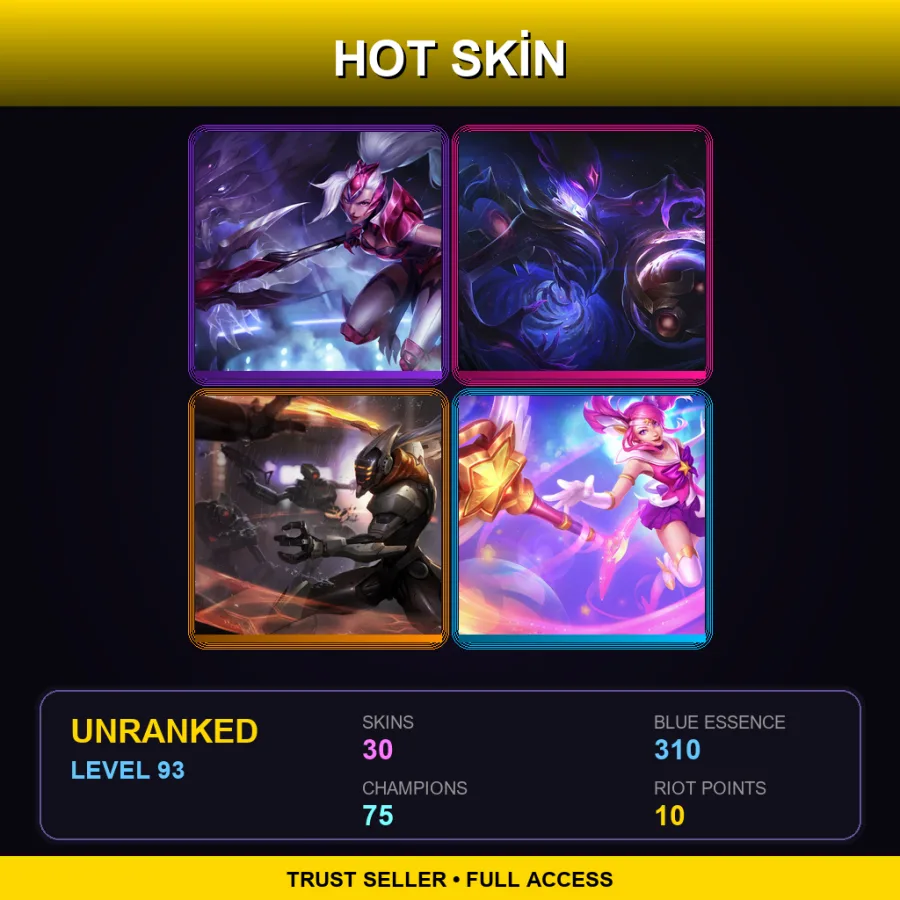 LAS | Lv93 | Unranked | 30 Skin | 75 Champ — LoL account