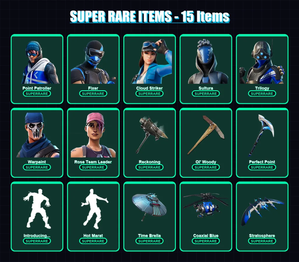 [PC/XBOX] | Point Patroller | Fixer | Cloud Striker | Sultura | Trilogy | 72 skin | 98 pickaxe | 88 emote | 104 glider | Lv1493
