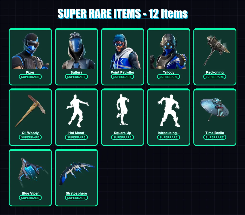 [PS4/PS5/XBOX/PC] | Fixer | Sultura | Point Patroller | Trilogy | Midas | 88 skin | 118 pickaxe | 112 emote | 113 glider | Lv1366
