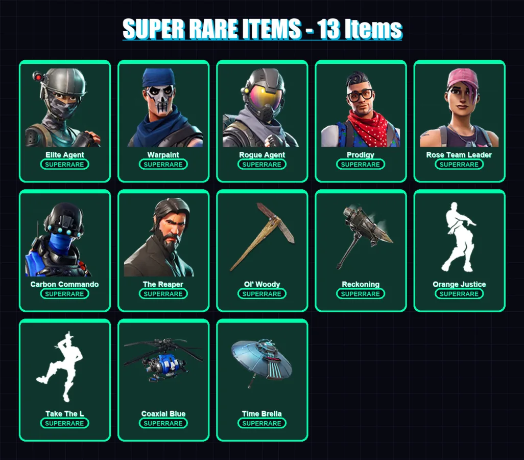 [PS4/PS5/XBOX/PC] | Elite Agent | Warpaint | Rogue Agent | Prodigy | Rose Team Leader | 67 skin | 80 pickaxe | 81 emote | 81 glider | Lv1022