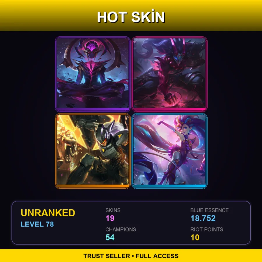 EUNE | Dark Star Karma | Blood Moon Tryndamere | PROJECT: Leona | Star Guardian Zoe | 19 Skin | 54 Champ | Lv78