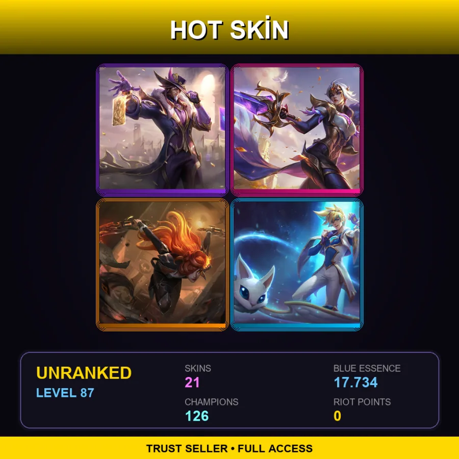 LAN | Lv87 | Unranked | 21 Skin | 126 Champ — LoL account