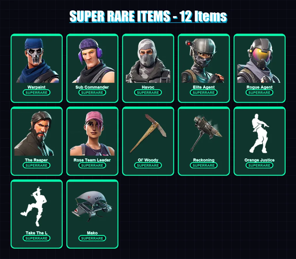 [PC/XBOX/PSN] | Warpaint | Sub Commander | Havoc | Elite Agent | Rogue Agent | 36 skin | 38 pickaxe | 49 emote | 45 glider | Lv554 — Fortnite account