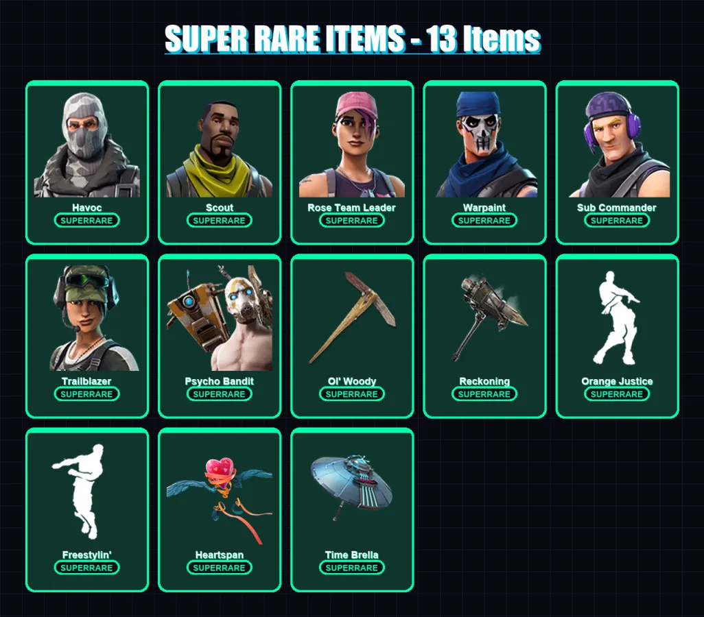 [PS4/PS5/PC] | Havoc | Scout | Rose Team Leader | Warpaint | Sub Commander | 158 skin | 140 pickaxe | 131 emote | 123 glider | Lv1314