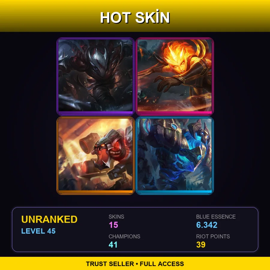 NA | Lv45 | Unranked | 15 Skin | 41 Champ