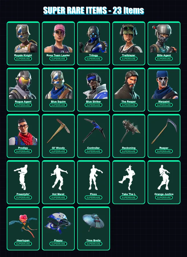 [PS4/PS5/XBOX/PC] | Royale Knight | Rose Team Leader | Trilogy | Trailblazer | Elite Agent | 116 skin | 103 pickaxe | 104 emote | 94 glider | Lv1222