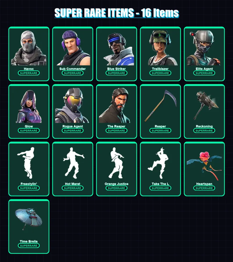 [PC/XBOX] | Havoc | Sub Commander | Blue Striker | Trailblazer | Elite Agent | 115 skin | 70 pickaxe | 60 emote | 61 glider | Lv827