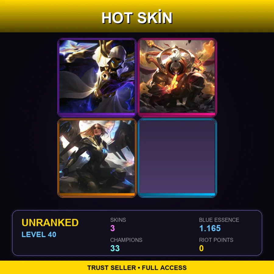 TR | Lv40 | Unranked | 3 Skin | 33 Champ — LoL account