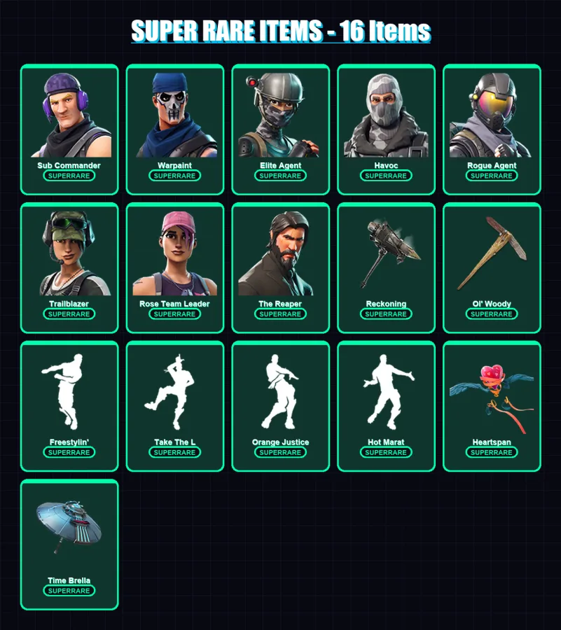 [PC/XBOX/PSN] | Sub Commander | Warpaint | Elite Agent | Havoc | Rogue Agent | 67 skin | 59 pickaxe | 65 emote | 69 glider | Lv865