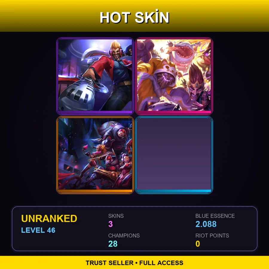 TR | Lv46 | Unranked | 3 Skin | 28 Champ — LoL account