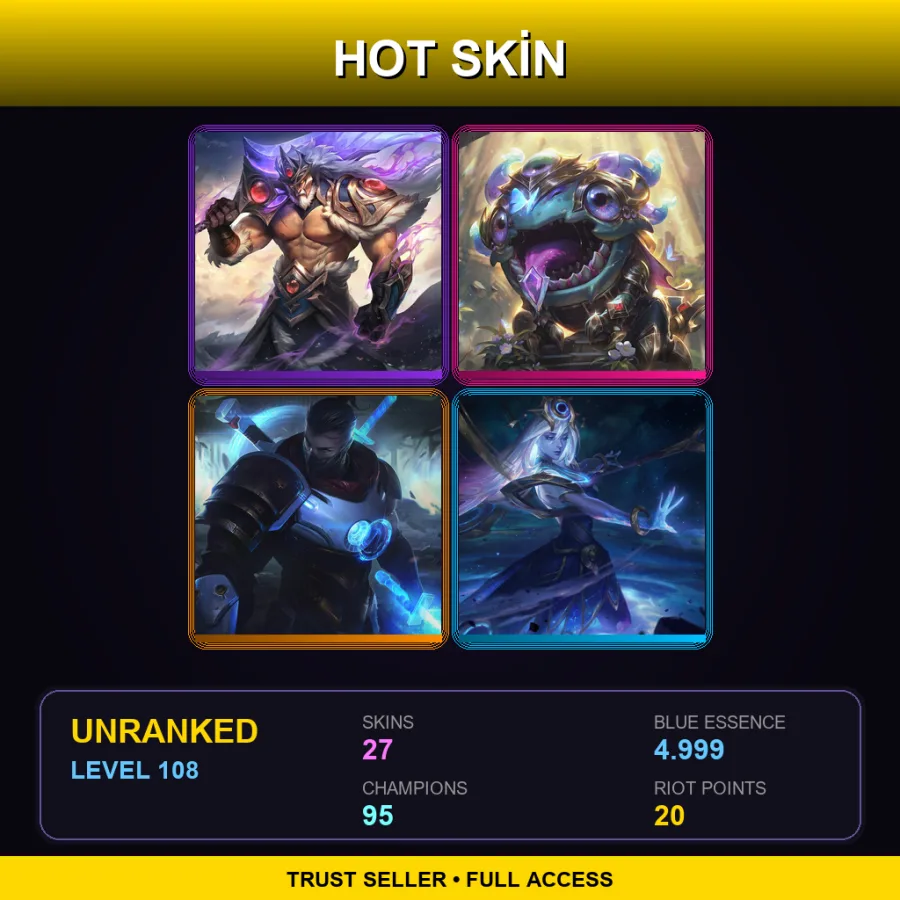 LAS | Lv108 | Unranked | 27 Skin | 95 Champ — Marauder Kled