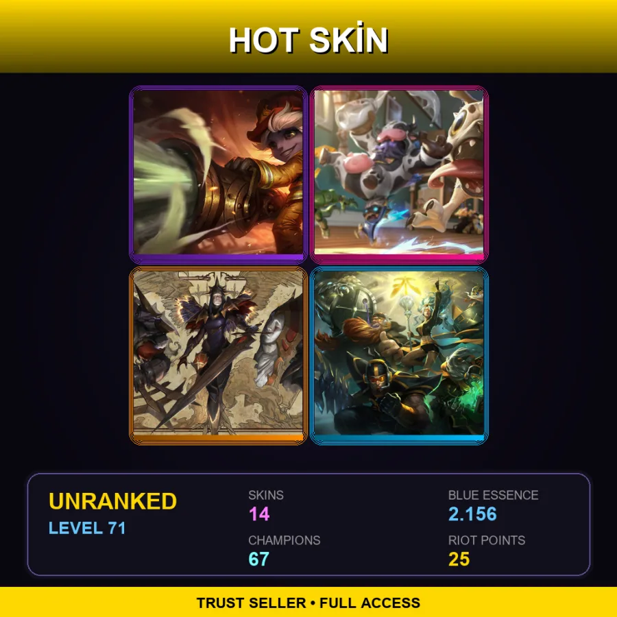 EUW | Firefighter Tristana | Pug'Maw | Black Scourge Singed | Fnatic Corki | 14 Skin | 67 Champ | Lv71