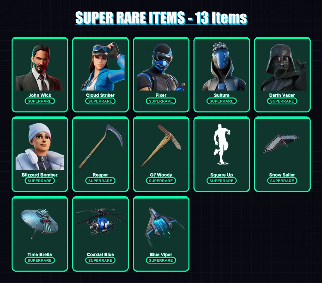 [PC/XBOX/PSN] | John Wick | Cloud Striker | Fixer | Sultura | Darth Vader | 416 skin | 401 pickaxe | 329 emote | 256 glider | Lv4782