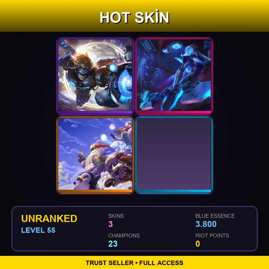 EUW | Lv55 | Unranked | 3 Skin | 23 Champ — Unranked / Smurf League of Legends