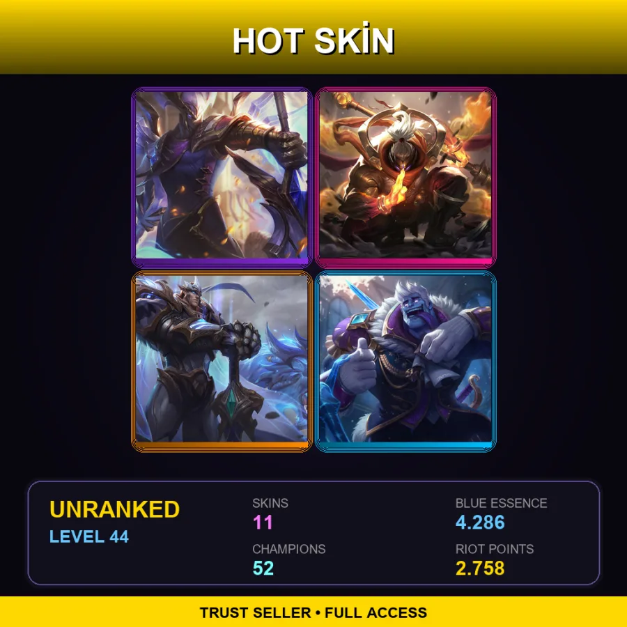 OCE | Lv44 | Unranked | 11 Skin | 52 Champ — Pentakill Yorick