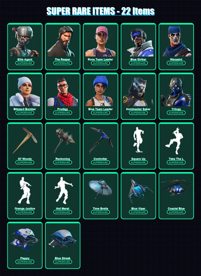 [PS4/PS5/PC] | Elite Agent | The Reaper | Rose Team Leader | Blue Striker | Warpaint | 153 skin | 159 pickaxe | 125 emote | 102 glider | Lv1288