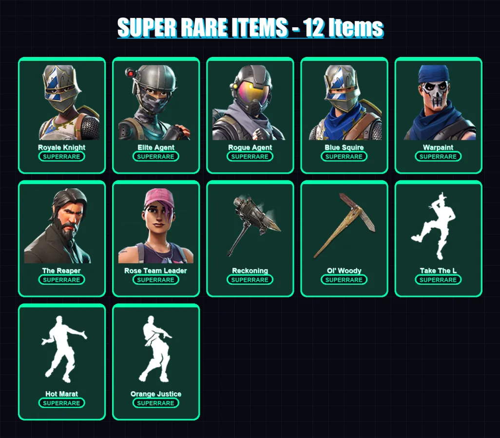[PC/XBOX/PSN] | Royale Knight | Elite Agent | Rogue Agent | Blue Squire | Warpaint | 32 skin | 21 pickaxe | 28 emote | 26 glider | Lv292