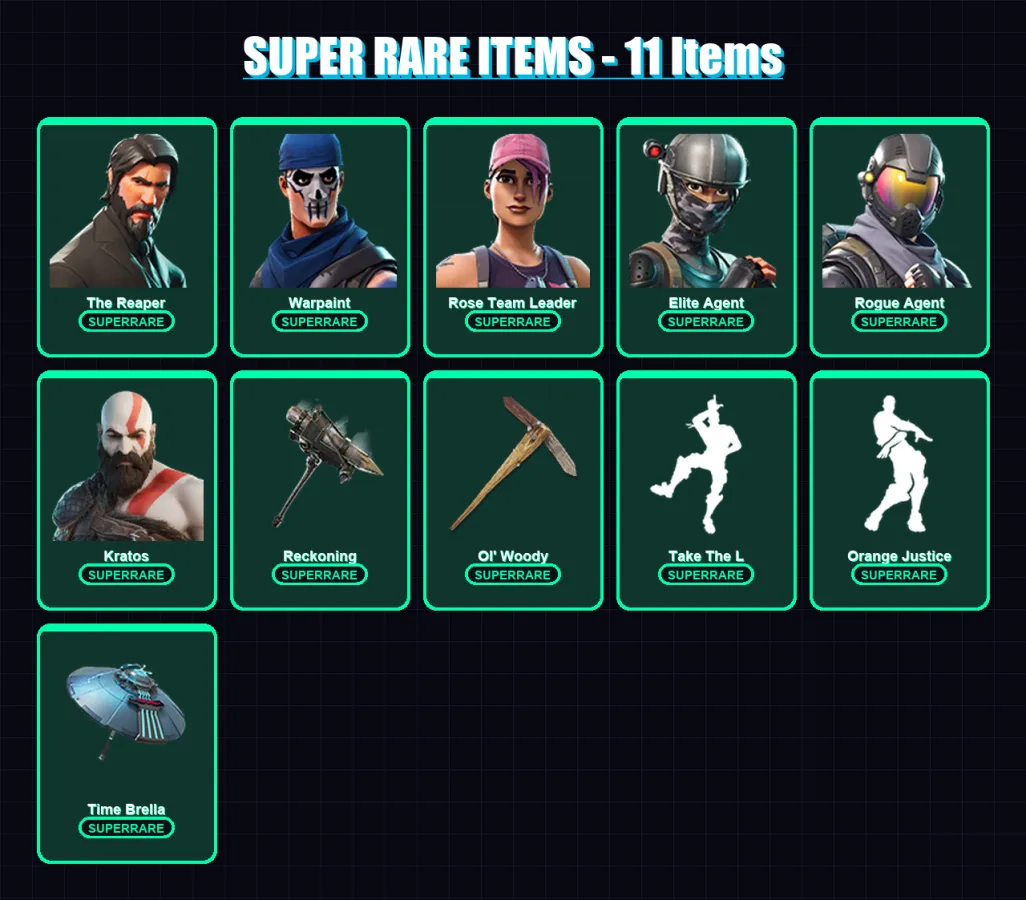 [PC/PSN] | The Reaper | Warpaint | Rose Team Leader | Elite Agent | Rogue Agent | 106 skin | 129 pickaxe | 93 emote | 98 glider | Lv1630