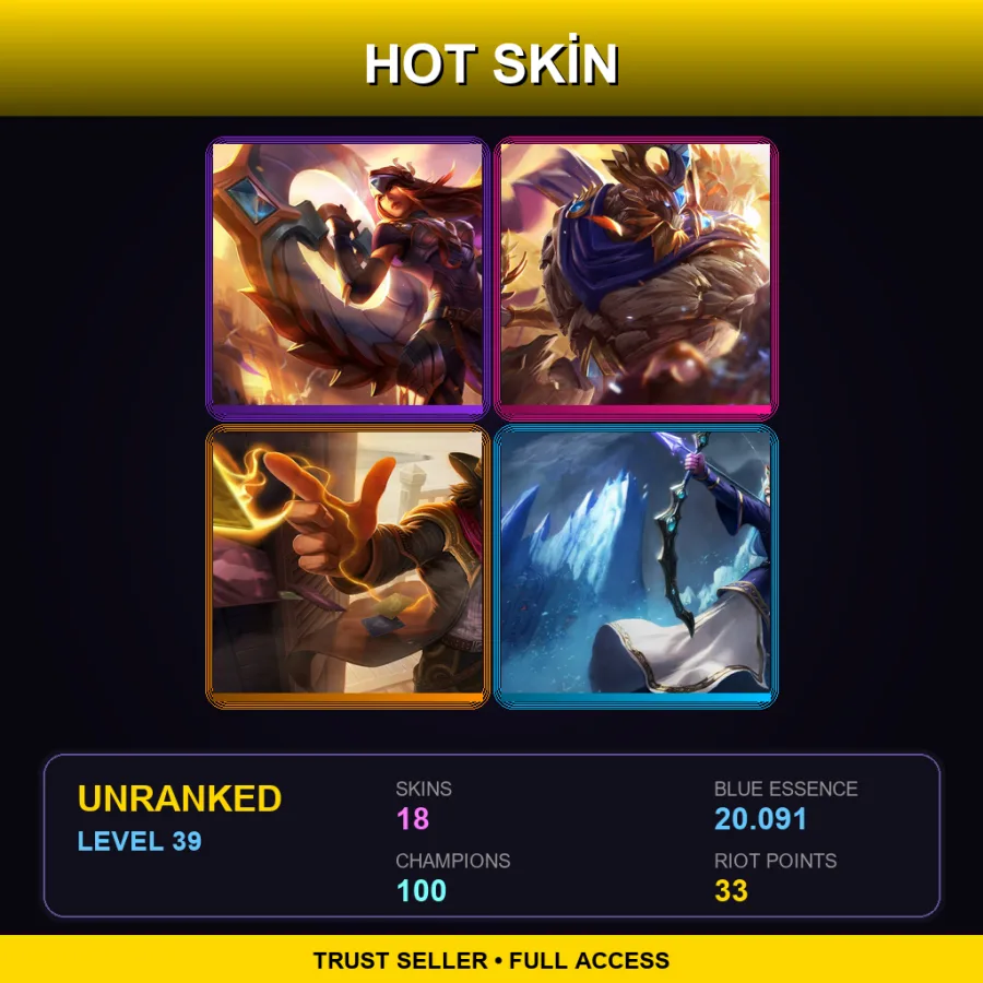 VN | Lv39 | Unranked | 18 Skin | 100 Champ — LoL account