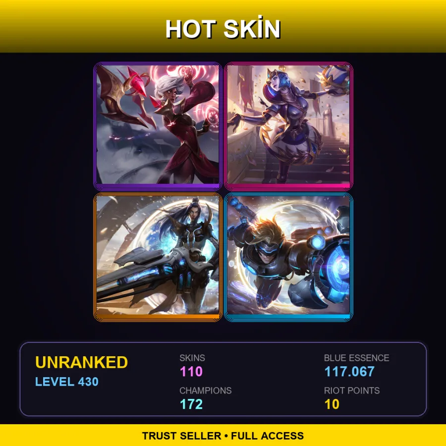 EUW | Lv430 | Unranked | 110 Skin | 172 Champ — LoL account