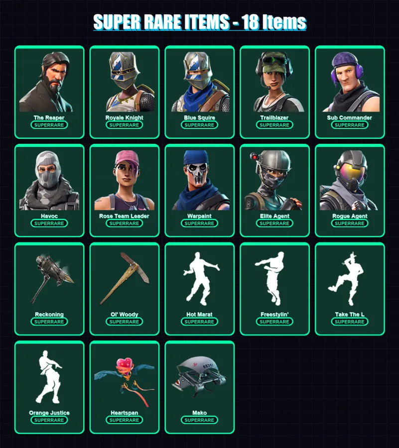 [PS4/PS5/XBOX/PC] | The Reaper | Royale Knight | Blue Squire | Trailblazer | Sub Commander | 102 skin | 80 pickaxe | 78 emote | 73 glider | Lv1053