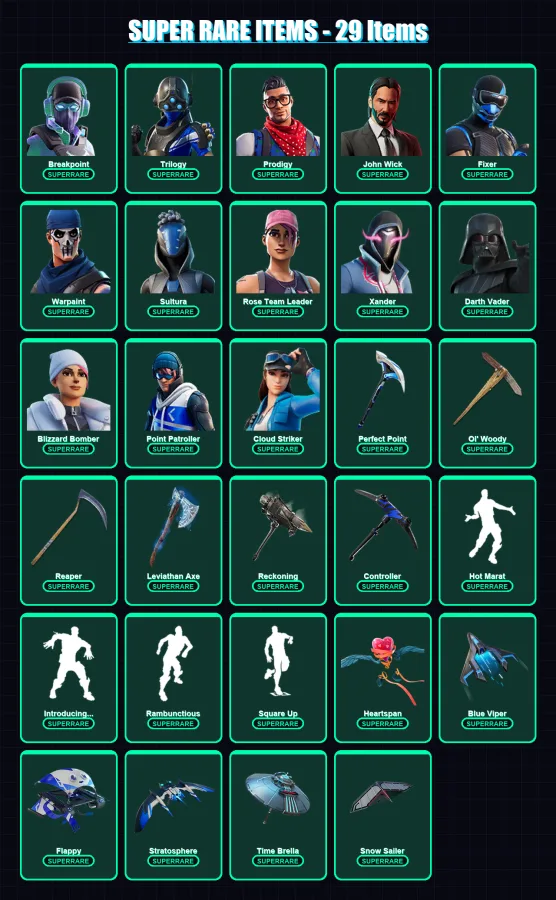 [PC/XBOX] | Breakpoint | Trilogy | Prodigy | John Wick | Fixer | 443 skin | 411 pickaxe | 316 emote | 264 glider | Lv3474