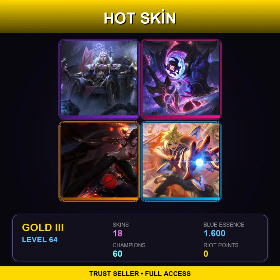 LAS | Lv64 | Gold III | 18 Skin | 60 Champ — LoL account