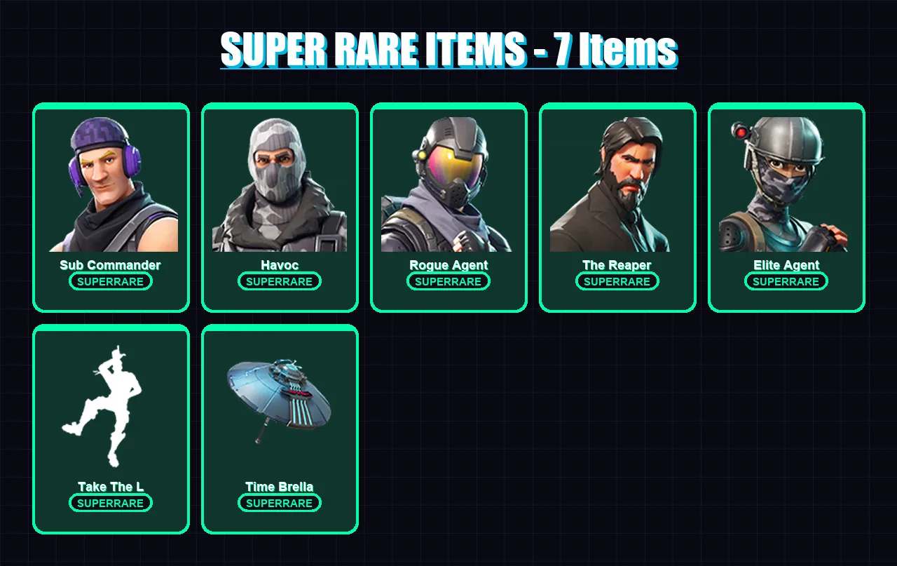 [PC/XBOX/PSN] | Sub Commander | Havoc | Rogue Agent | The Reaper | Elite Agent | 28 skin | 29 pickaxe | 37 emote | 33 glider | Lv638 — Fortnite account