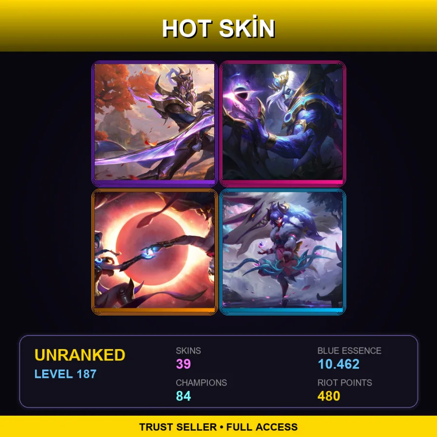 TR | Lv187 | Unranked | 39 Skin | 84 Champ — LoL account