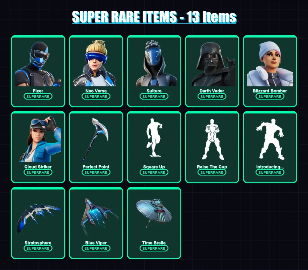 [PC/XBOX] | Fixer | Neo Versa | Sultura | Darth Vader | Blizzard Bomber | 201 skin | 242 pickaxe | 184 emote | 207 glider | Lv3462