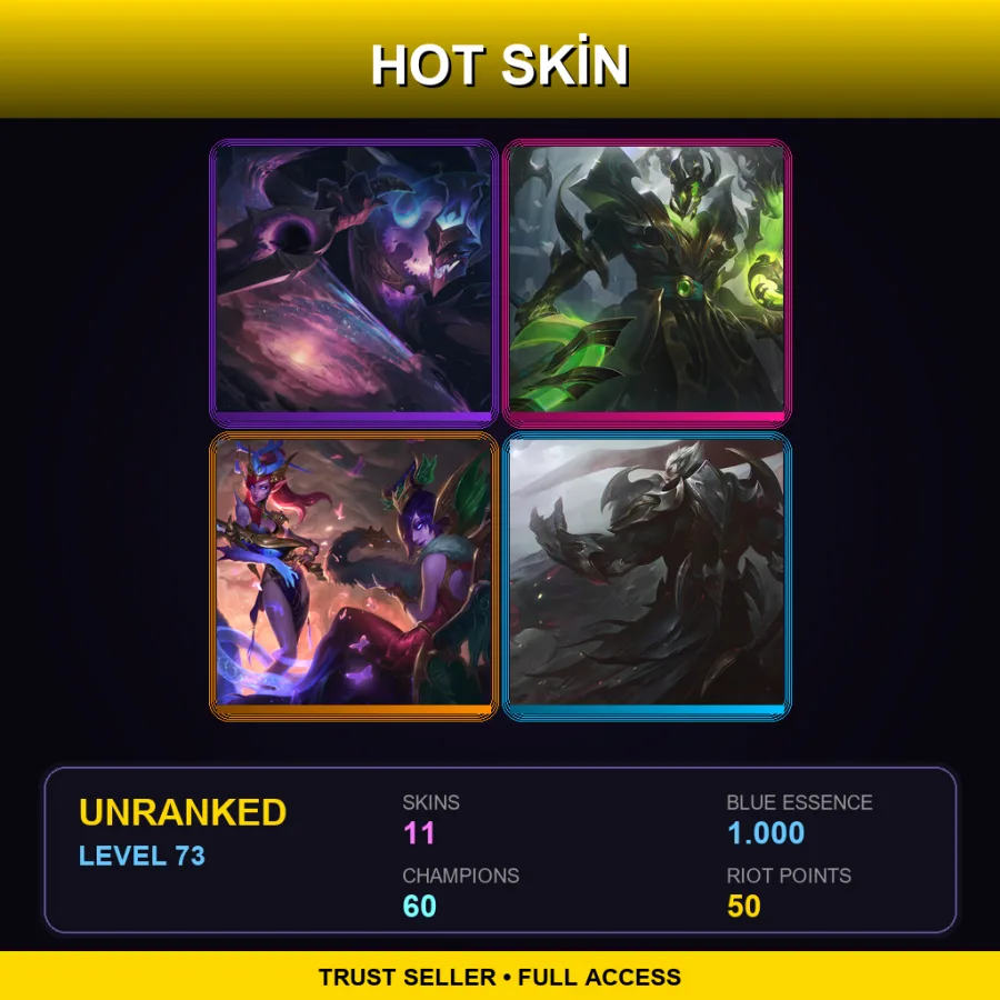 EUW | Lv73 | Unranked | 11 Skin | 60 Champ