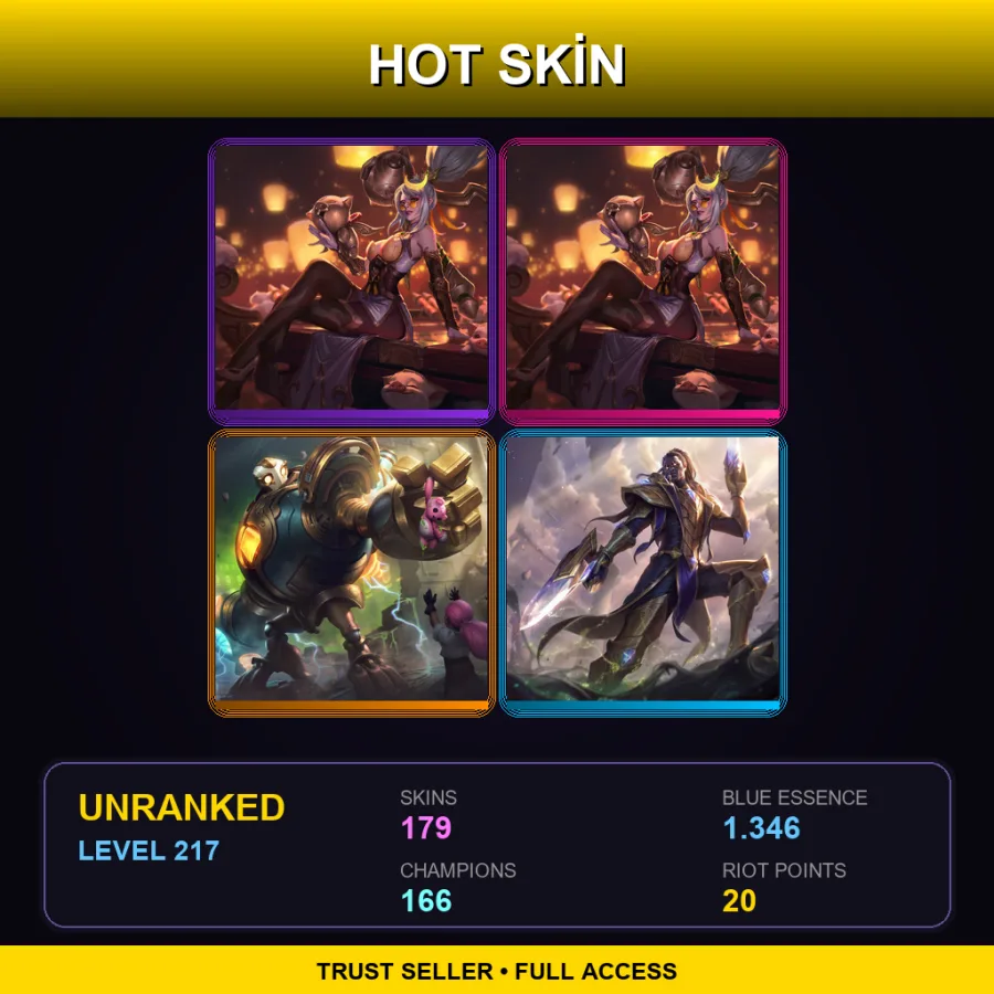 SG | Lv217 | Unranked | 179 Skin | 166 Champ — LoL account