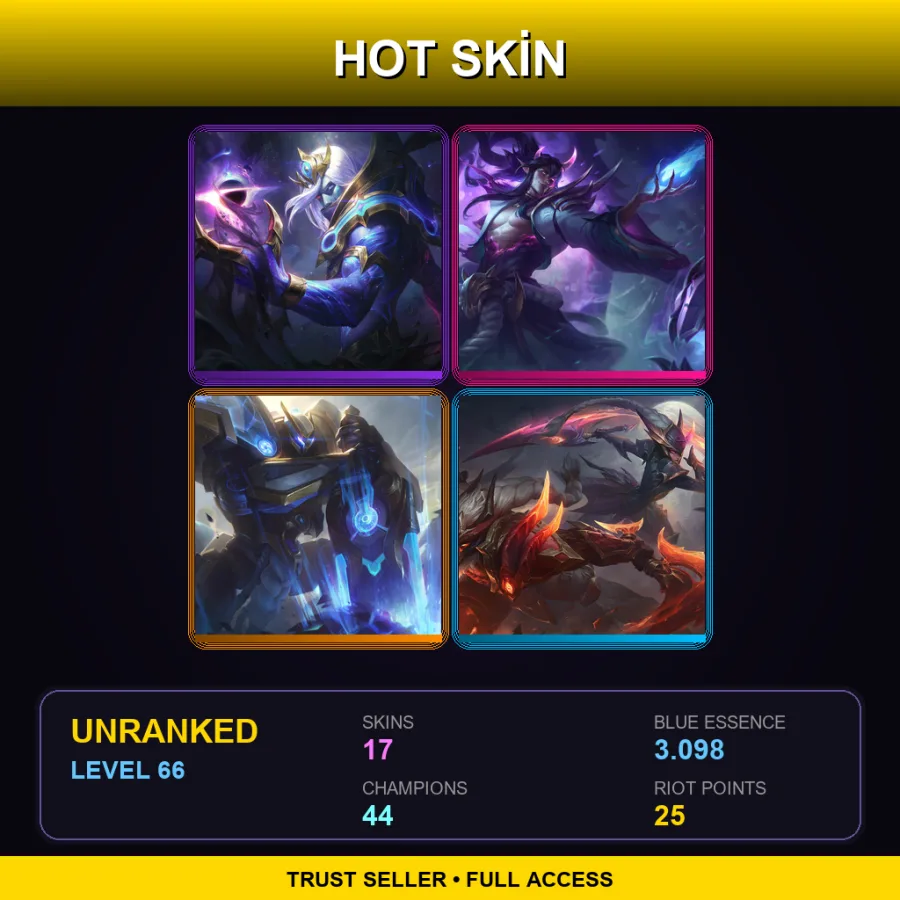 EUW | Lv66 | Unranked | 17 Skin | 44 Champ