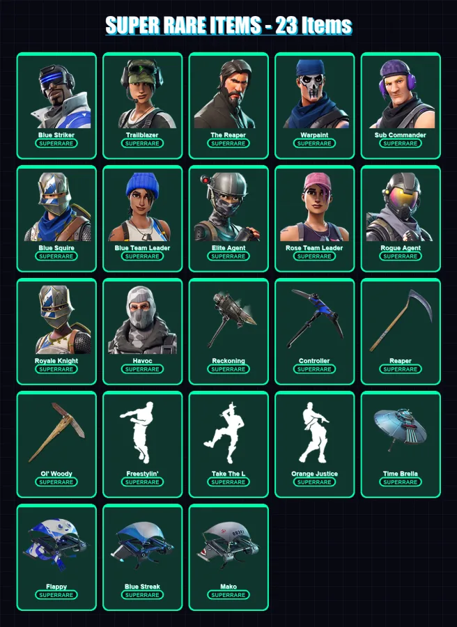 [PC/XBOX/PSN] | Blue Striker | Trailblazer | The Reaper | Warpaint | Sub Commander | 55 skin | 35 pickaxe | 52 emote | 45 glider | Lv476