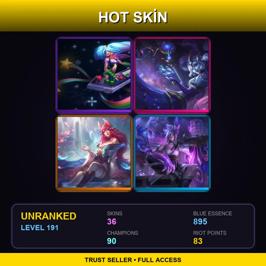 LAN | Lv191 | Unranked | 36 Skin | 90 Champ — Unranked / Smurf League of Legends