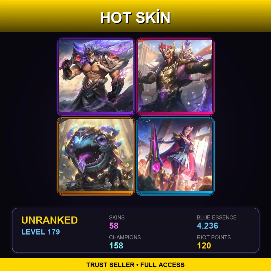 EUNE | Lv179 | Unranked | 58 Skin | 158 Champ