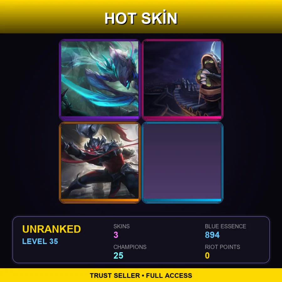 LAN | Death Blossom Kha'Zix | Ninja Rammus | Marauder Xin Zhao | 3 Skin | 25 Champ | Lv35