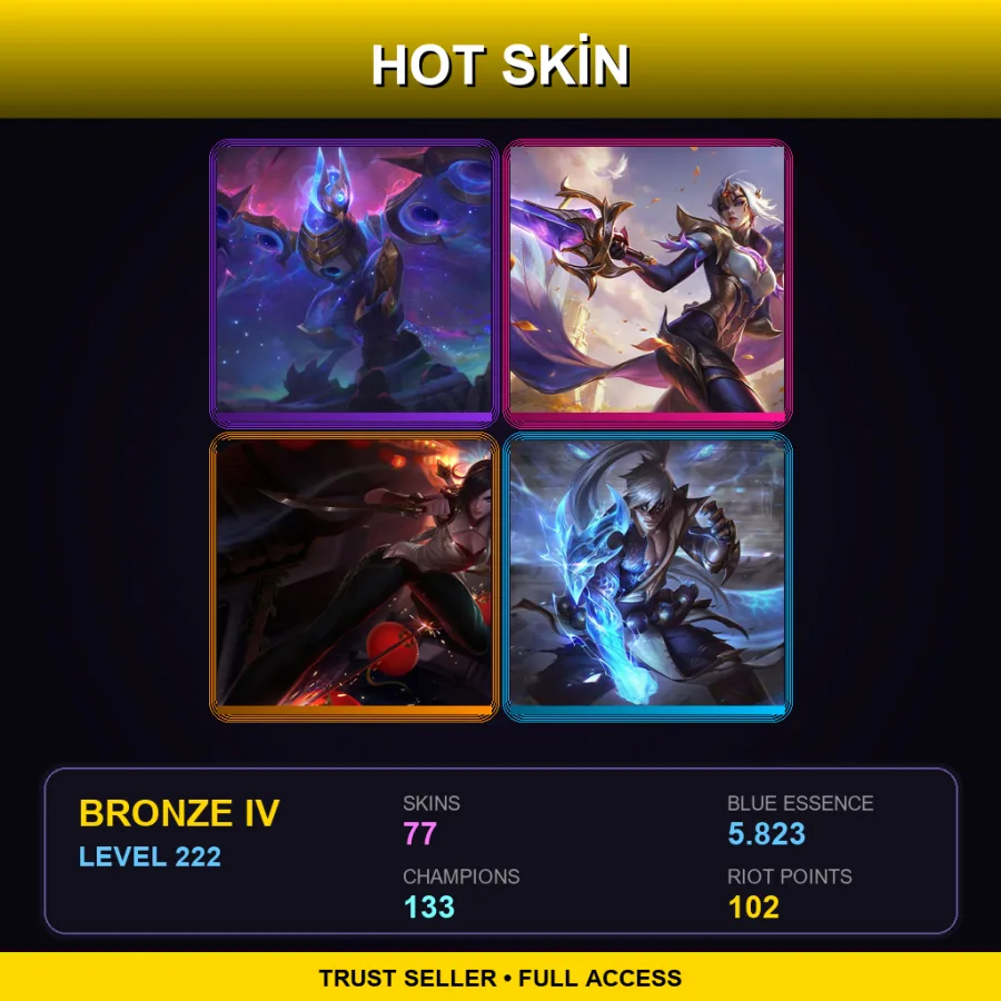 BR | Lv222 | Bronze IV | 77 Skin | 133 Champ — LoL account