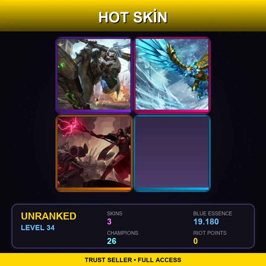 BR | Lv34 | Unranked | 3 Skin | 26 Champ — LoL account