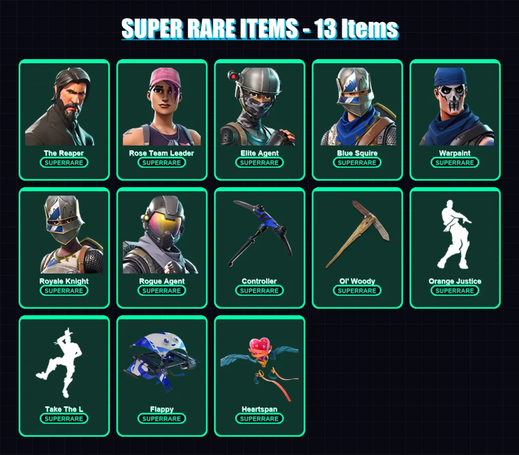 [PC/XBOX/PSN] | The Reaper | Rose Team Leader | Elite Agent | Blue Squire | Warpaint | 53 skin | 30 pickaxe | 33 emote | 36 glider | Lv394