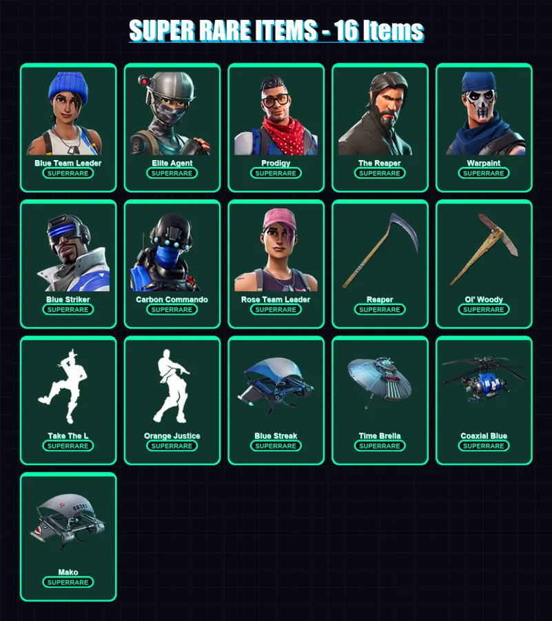 [PC/XBOX] | Blue Team Leader | Elite Agent | Prodigy | The Reaper | Warpaint | 92 skin | 94 pickaxe | 91 emote | 94 glider | Lv1274
